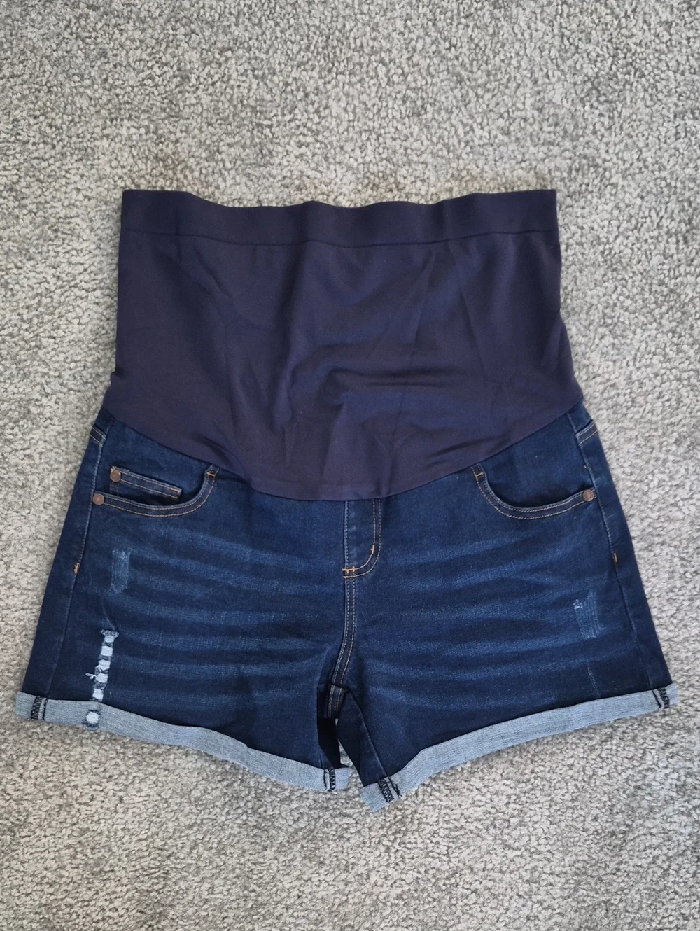 Maternity Denim Shorts with Dark Navy Panel